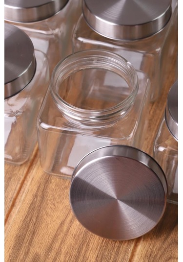 Metal Kapaklı 6'lı Borosilikat Cam Kavanoz Baharatlık 820 ML + 570 ML