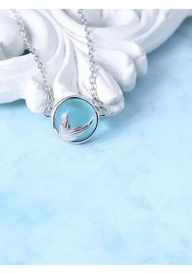 925 Ayar Gümüş Kristal Mavi Taşlı Balık Kuyruğu Kolye