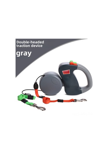 Moveevo Küçük Köpekler İçin Çift Başlı Otomatik Genişleyen, İplerin Çarpışmasını Önleyen Dayanıklı Taşıma Kordonu Gri
