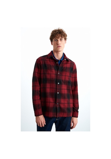 Sagan  Erkek Pamuk-polyester Gömlek Yaka Relaxed Oduncu Bordo Gömlek