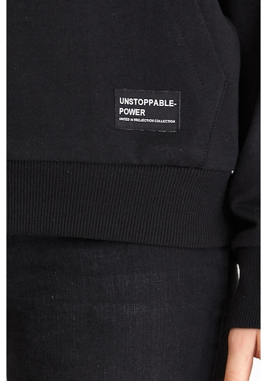Comeor Kadın Siyah Basic Kapüşonlu Regular Fit Rahat Sweatshirt 001