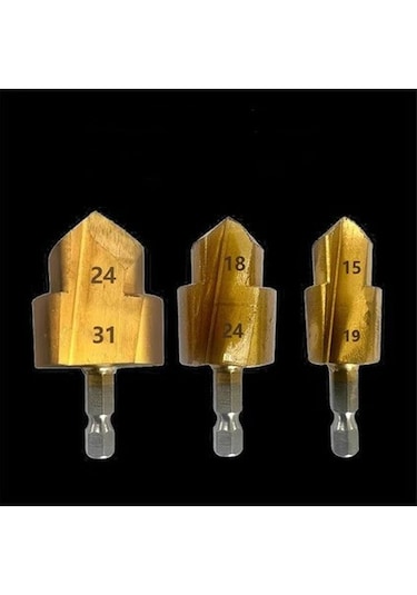 3 Adet Kademeli Matkap Ucu, Altıgen Saplı Su Borusu Bağlantı Alet