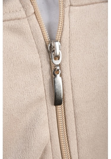 Deepsea Erkek Bej Dar Kesim Likralı Fermuarlı Süet Ceket Mevsimlik İnce Premium Mont 2504334 Bej