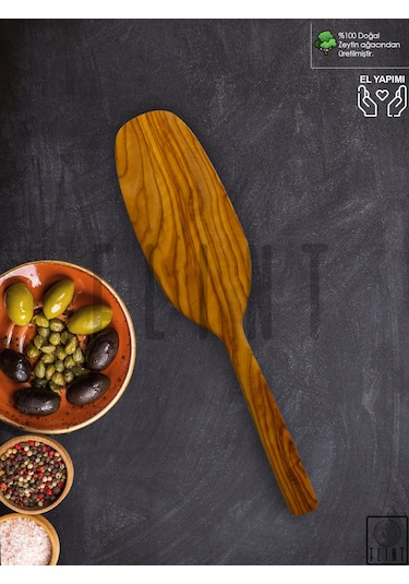 Zeytin Ağacı El Yapımı Tahta Ahşap Spatula Servis Kaşığı 30cm