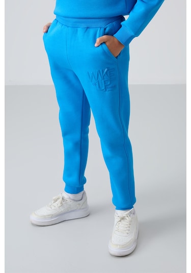 Tommy Life Saks Pamuklu Kalın İçi Tüylü Yumuşak Dokulu Standart Fit Baskılı Erkek Çocuk Eşofman Takım - 11253 Saks Mavisi