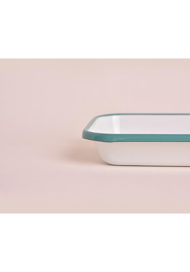 Emaye 22x16cm Meze Tabağı Beyaz - Kordon Turkuaz Mavi