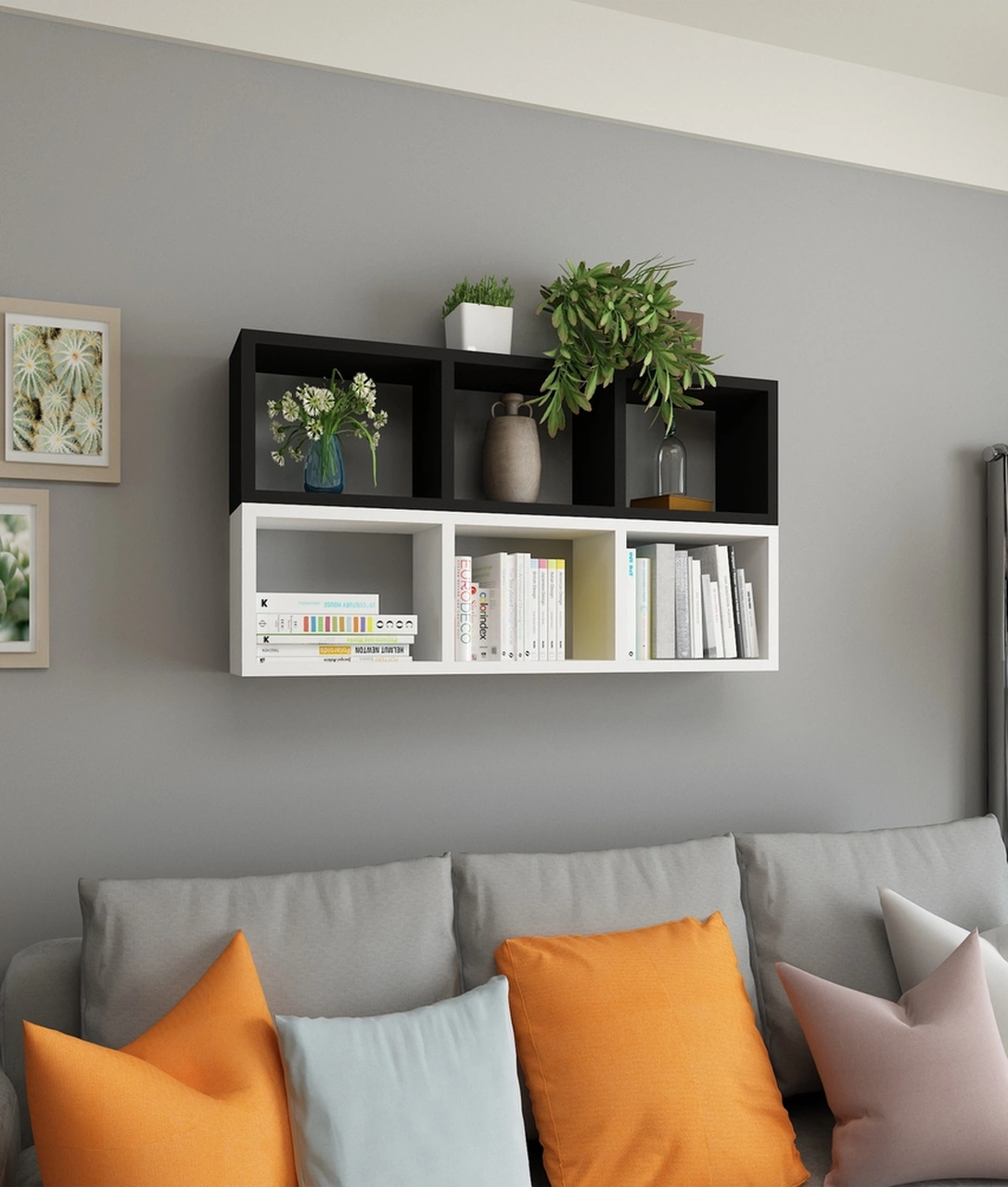 Kitaplık Duvar Rafı Mobilya Ikili Renkli Takım Siyah Beyaz Siyah-beyaz