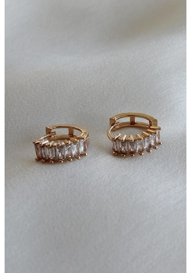 Niki Aksesuar Baget Zirkon Taşlı Gold Küpe Gold