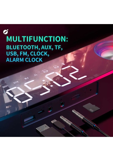 Gaming Kablosuz Bluetooth Speaker Hoparlör Renkli Rgb Işıkları, 12w Güçlü Sesi Dijital Saat Ve Alarm