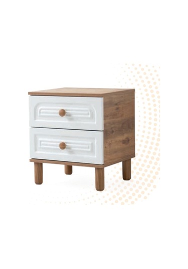 Bera 2 Çekmeceli Zambak Komidin Beyaz - Ceviz