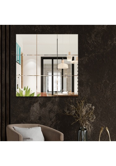 Ayna | Düz Ayna | Kare Kanallı - Kare Ayna | 60Cm X 60Cm Şeffaf