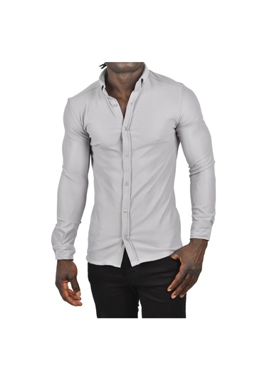 Deepsea Erkek Gri Fitilli Uzun Kollu Gömlek 2500805 Gri