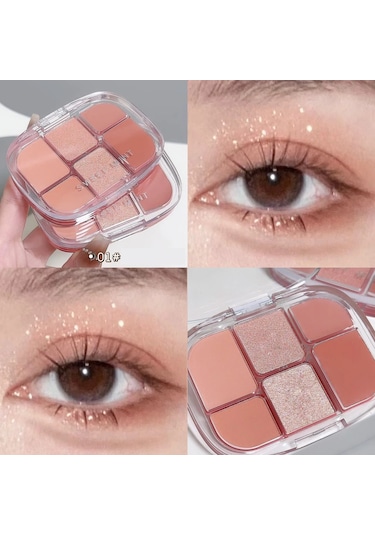 Altı Renkli Mat Pembe Göz Farı Paleti Glitter Mat Göz Farı Yalan İpekböceği 01 9.4g C01