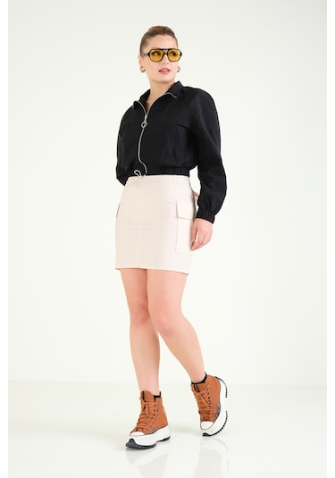 Giyim Dünyası Kadın Paraşüt Crop Mont Siyah 001