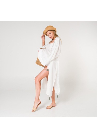 Eli Kadın Pul Baskılı Kimono-Ekru-Standart Ekru