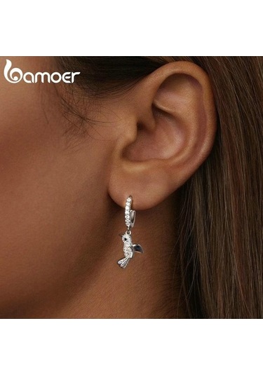 Novahub 925 Ayar Gümüş 3d Kuş Halka Küpe - Kadın Ve Genç Kızlar İçin Hipoalerjenik, Klasik Moda Küpe Takı Beyaz Altın