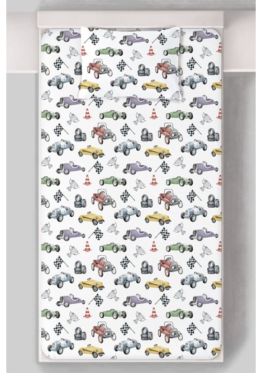 Organik Tek Kişilik Lastikli Çarşaf Seti - Hızlı Ve Eğlenceli Renkli