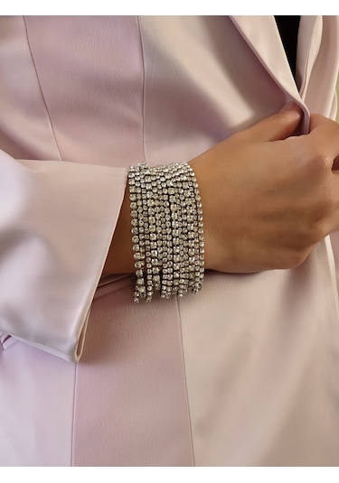 Çoklu Döküm Su Yolu Rhinestone Gümüş Renk Kristal Bileklik