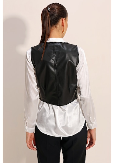 6790 Suni Deri Yelek - Siyah Siyah