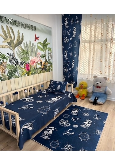 Denizci Desen Dijital Baskı Yatak Örtüsü Yastık Kılıfı