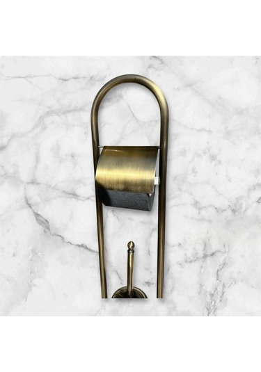 İsaoğlu Yapı Antik Gold Ayaklı Tuvalet Kağıtlığı Ve Klozet Fırçası Vintage Tasarım Pirinç Malzeme Antik Fırça Gold