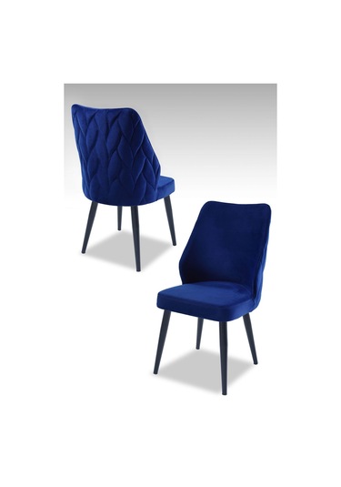 Puffy Sandalye - Babyface Mavi - Metal Siyah Ayak 4 Adet - Salon Sandalyesi / Mutfak Sandalyesi Saks Mavi