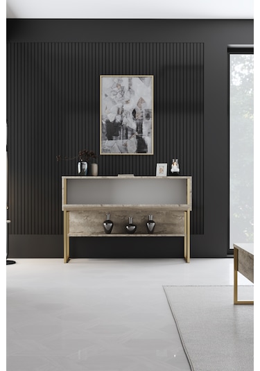 Luxe Gold Demir Ayaklı Traverten Dresuar Traverten - Gold