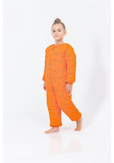 Kız Erkek Çocuk Kalın Elyaf Dolgulu Premium Kalite 2.5 Tog Desenli Uyku Tulumu Turuncu