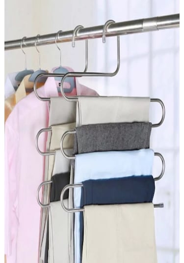 5 Katlı Akıllı Pantolon Askısı Eşarp Elbise Askısı 4 Adet Krom