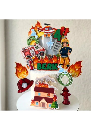 İtfaiyeci Temalı Erkek Çocuk Doğum Günü İsme Özel 3d Pasta Süsü Seti Cake Topper Çocuk