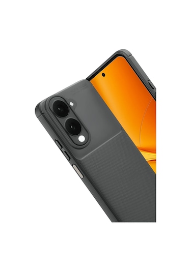 Vivo Y29s Uyumlu Kılıf Karbon Tasarım Kamera Korumalı Silikon Telefon Kılıfı Kapak Gri