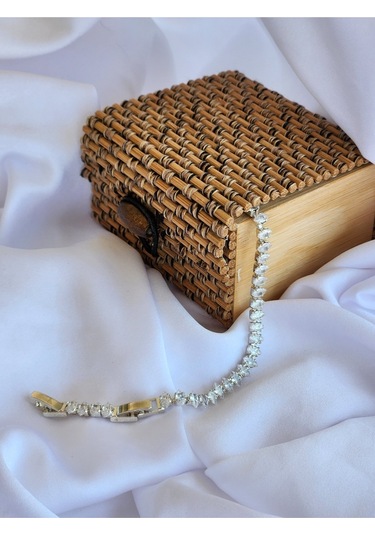 Badem Mekik Liza Kübik Zirkon Taşlı Su Yolu Silver Bileklik Silver