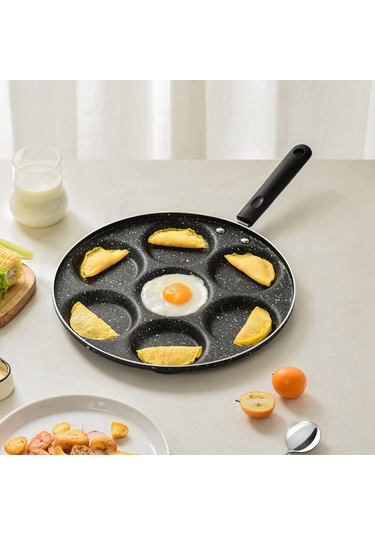 Yaozixa 7 Delikli Alüminyum Anti- Yapışkan Omlet Tenceresi - Ev, Restoran Mutfak Kullanıma Uygun, Hızlı Isı Dağıtımı, Kolay Temizleme Siyah