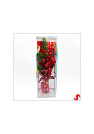 Pvc Kutulu Kokinalı 26cm X 8,5cm Yılbaşı Buketi - Kırmızı
