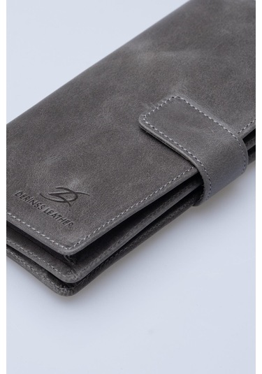 DERİNSS DRC7533 Hakiki Deri Patlı Gri Cüzdan & Telefonluk