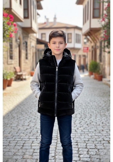 Pina Kids Erkek Çocuk Kapüşonlu Şişme Yelek Siyah