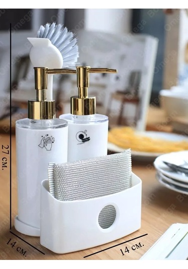 Pıta Mutfak İçin Sabun Ve Deterjan Dispanseri Seti, Süngerli 389458336 Beyaz