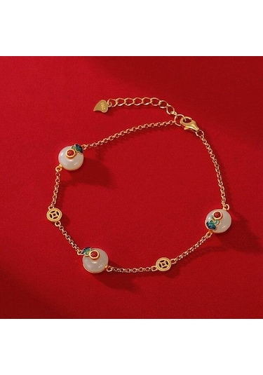 14 Ayar Altın Charm Bilezikler Ve Amp Kadınlar Kızlar Için Bileklik Zarif Doğum Günü Düğün Parti Yeşim Takı Kadınlar Için Zarif Bilezikler Sarı Altın