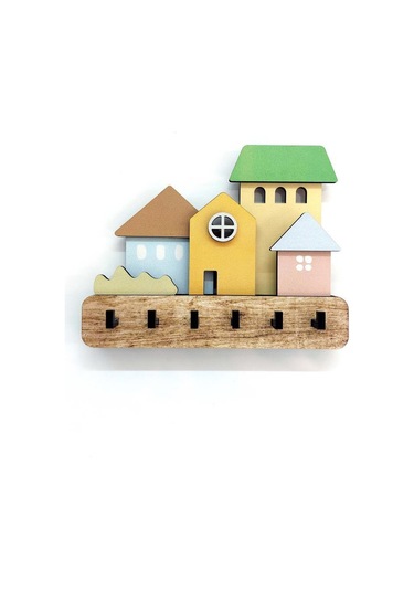 Cajuart Dekoratif Boyutlu Pastel Ton Evler Duvar Dekoru Askılık Anahtarlık