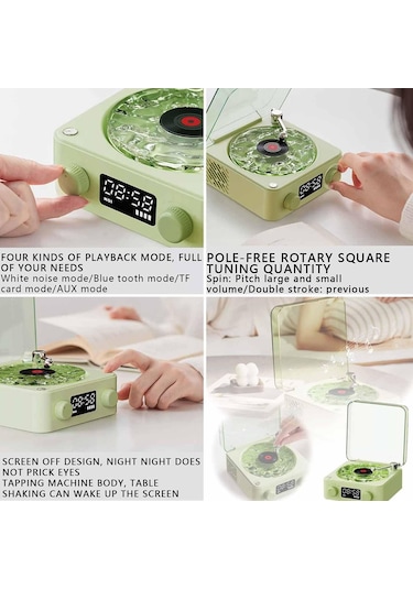 Vintage Vinil Plak Çalar Bluetooth Hoparlör Ayarlanabilir Işıklı Kablosuz Taşınabilir Retro Vinil Plak Çalar