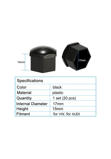 Monyee Vw Audi Araba Tekerlek Somun Kapakları 20 Adet + 1 Araç, 17mm İç Çap, 15mm Yükseklik, Korozyona Dayanıklı, Siyah Plastik