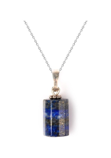Sertifikalı Lapis Lazuli Taşı Kolye Silindir Doğal Taş Çok REnkli