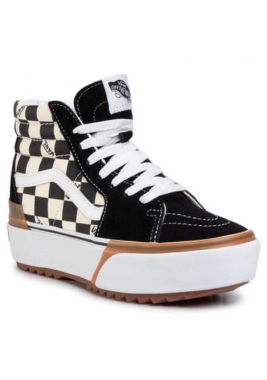 Bot Kadın Vn0a4btwvlv1 Vans Ua Sk8-hi Stacked Checkerboard Multi/true White Çok Renkli