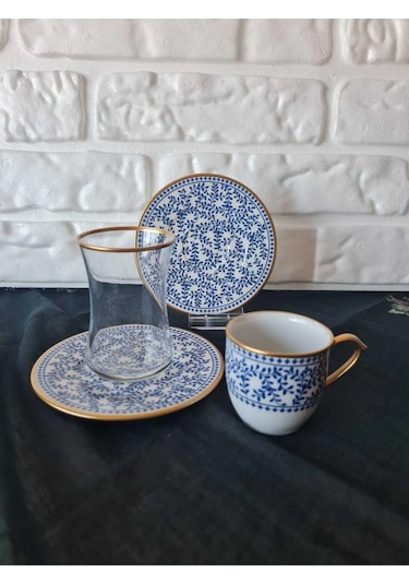 Fermato 18 Parça 6 Kişilik Çay Ve Türk Kahvesi Fincanı Takımı Blues Serisi Renkli