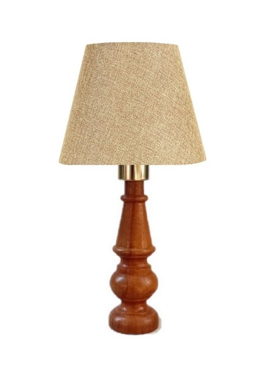 Ahşap Gövdeli Kumaş Başlıklı Dekoratif Abajur Masa Lambası Aydınlatma Lamba Ekru