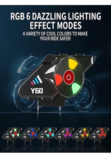 Y60 Ipx6 Su Geçirmez Rgb Bluetooth 5.3 Sesli Asistan İnterkom Kask Kulaklığı