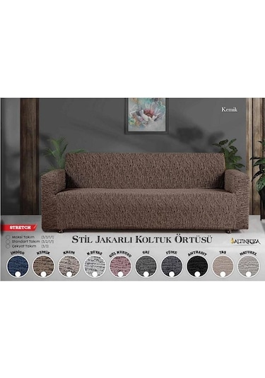 Strech Stil Jakarlı Koltuk Örtüsü - Naturel İndigo