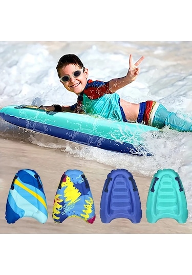 Honeybeeshop 1 Adet Çok Renkli Çocuk Sörf Tahtası Tutma Sapı İle Taşınabilir Dayanıklı Polimer Plaj Sörfü Ve Yüzme İçin İdeal Mavi Sarı Çizgili Tasarım