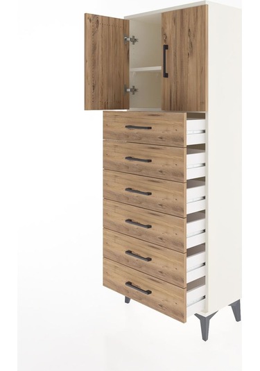 Arges Dolap 2 Raflı 6 Çekmeceli 2 Kapaklı 60x30x163 Aytaşı-çam Aytaşı