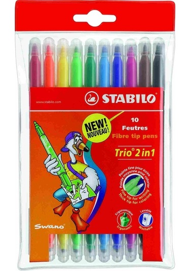Stabilo 222-10-01 Trio 2in1 Çift Uçlu Keçe Uçlu Kalem 10'lu